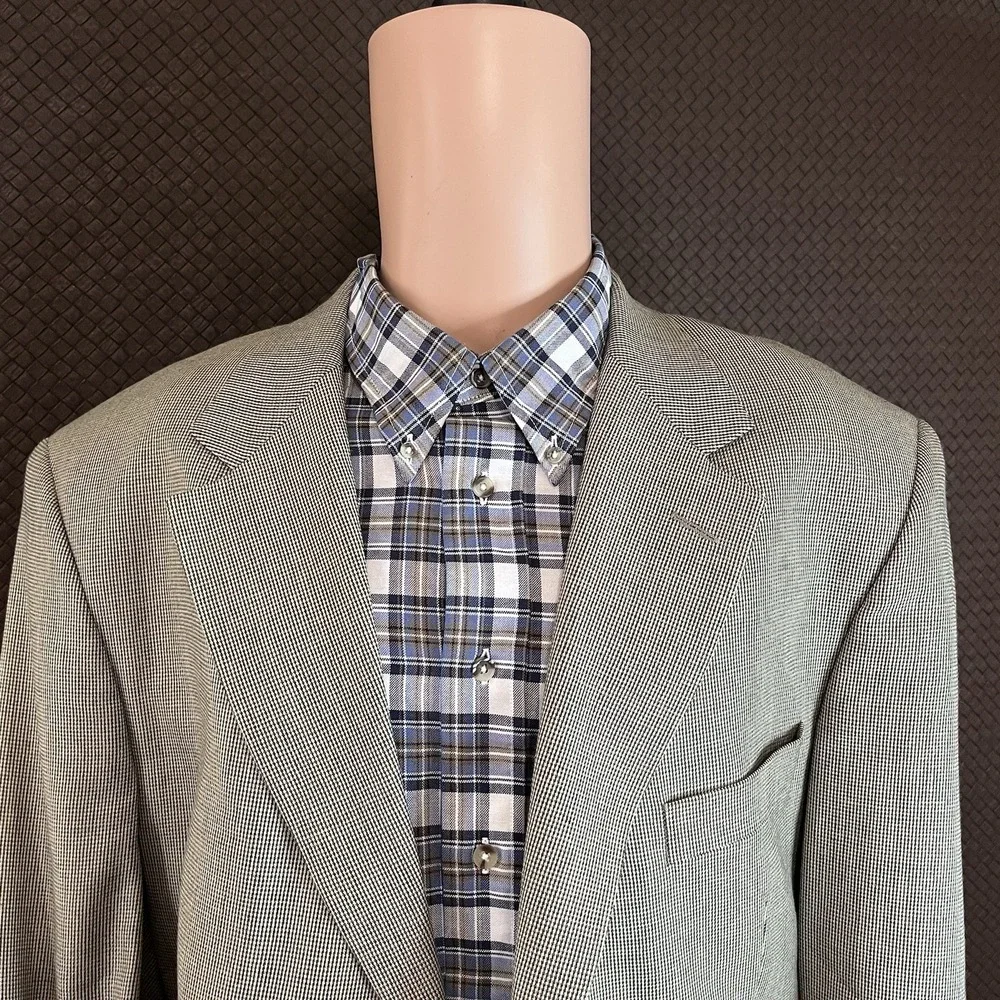 Vintage Oak Creek Sport Coat Mens 44R Beige Wool Houndstooth‎ Blazer USA MADE